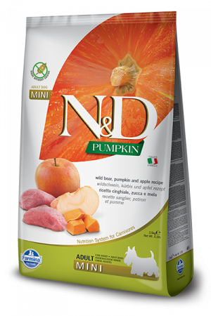 N&D Pumpkin Boar&Apple Adult Mini - храна за дребни породи кучета над 1г с глиган