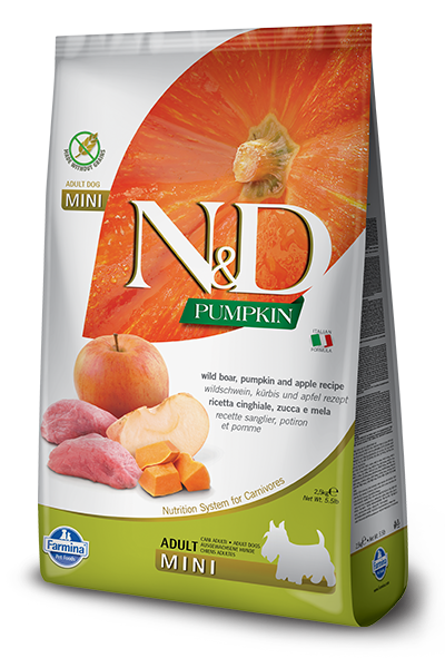 N&D Pumpkin Boar&Apple Adult Mini - храна за дребни породи кучета над 1г с глиган