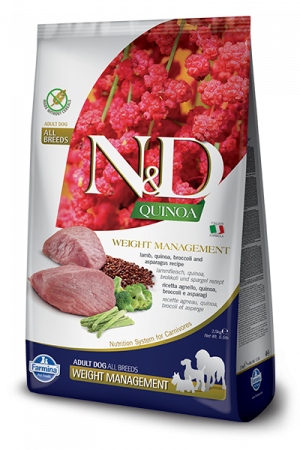 N&D QUINOA Weight Management - храна без зърно за кучета над 1г. с агнешко и броколи, за идеално телесно тегло