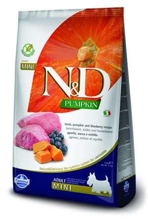 N&D Pumpkin Lamb & Blueberry Adult Mini - храна без зърно за кучета над 1г. с агне и боровинки