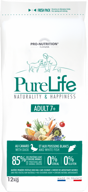 PureLife ADULT 7+ за кучета с патица и риба, 12 kg