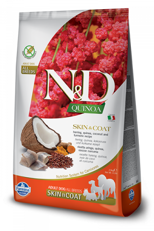 N&D QUINOA SKIN &COAT - храна без зърно за кучета над 1г с херинга, за здрава кожа и козина
