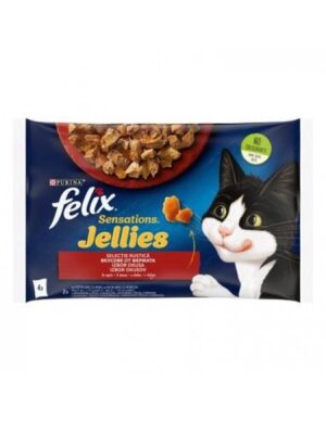 Purina Felix Sensations – Мокра храна в пауч за котки Вкусове от фермата в желе 4x85 г