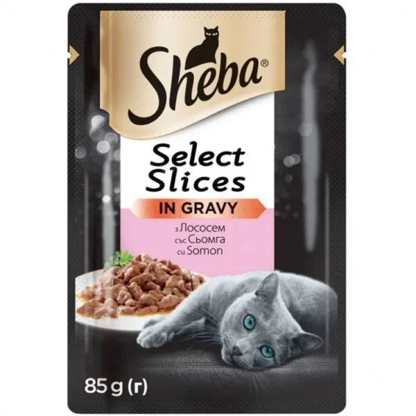 SHEBA Select Slices pouch - Пауч за котка със Сьомга в грейви сос 85 гр