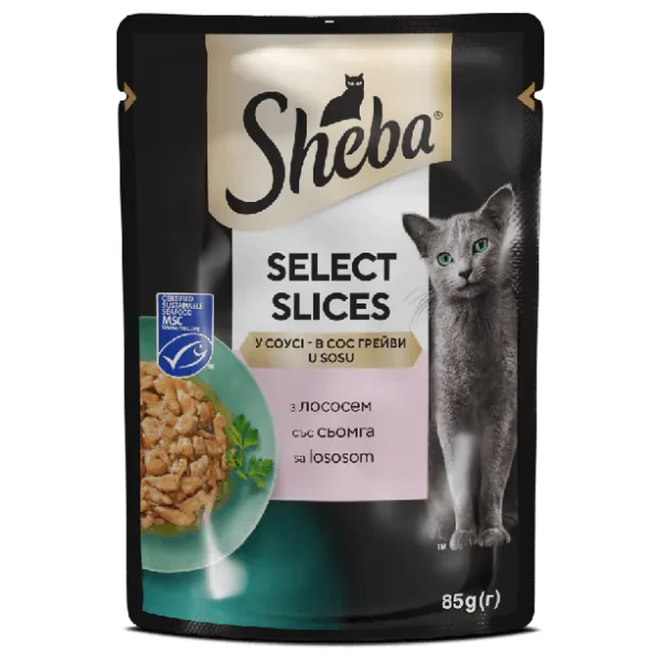 SHEBA Select Slices pouch - Пауч за котка със Сьомга в грейви сос 85 гр