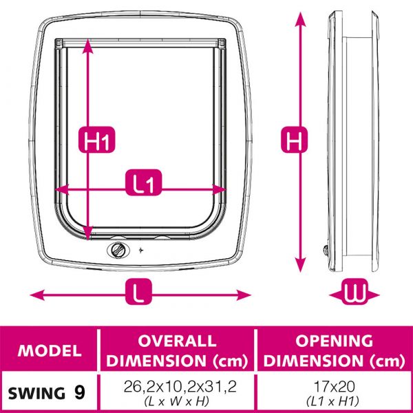 SWING 9 малка вратичка за вграждане, 26,2 x 10,2 x h 31,2 cm