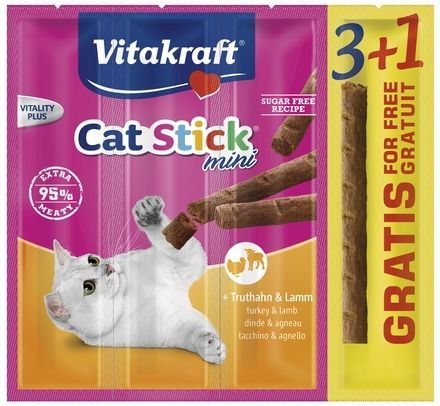 Vitakraft Cat Stick Mini Саламена пръчица с пуйка и агне 3+1 бр