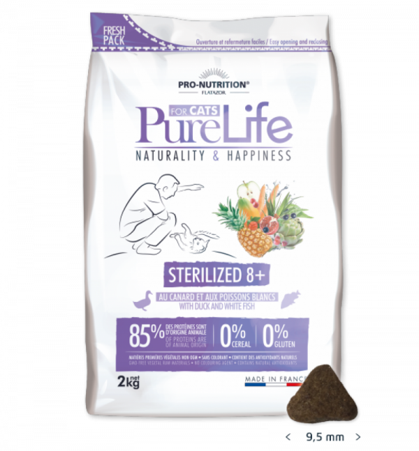 Pure Life STERILIZED 8+ с патешко и бяла риба, 2 кг