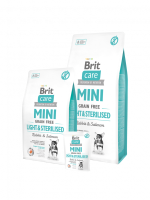 Brit Care Mini Light &  Sterilised храна за кастрирани кучета със Заек и сьомга 2 кг