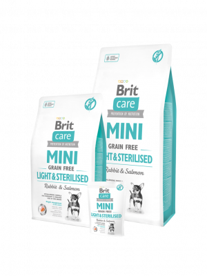 Brit Care Mini Light &  Sterilised храна за кастрирани кучета със Заек и сьомга