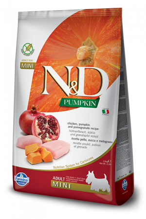 N&D Pumpkin Chicken &Pomegranate Adult Mini, храна без зърно за кучета над 1г. с Пиле, тиква и нар
