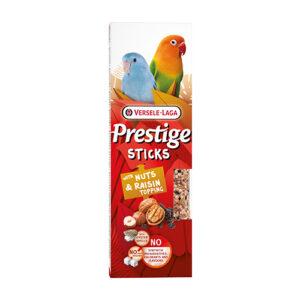 Prestige Sticks Small Parrot with Nuts & Raisin topping – лакомство за средни папагали (неразделки) – стикове с топинг с ядки и стафиди 2x30гр
