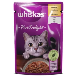 Whiskas Pure Delight Пиле – Пълноценна Мокра Храна за Котки, Приготвена на Пара 85гр