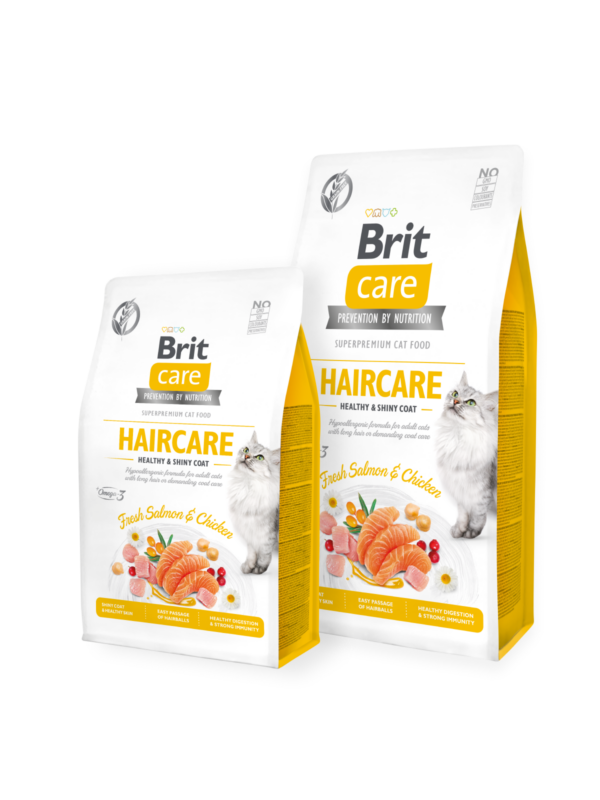 Brit Care Cat Grain-Free HAIRCARE HEALTHY AND SHINY COAT - Пълноценна суха храна за котки за красива козина и здрава кожа