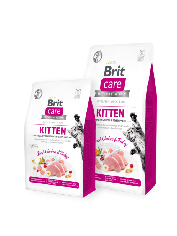 Brit Care Cat Grain-Free Kitten Healthy Growth & Development-Пълноценна суха храна с пилешко,пуешко и коластра за котенца и кърмещи котки