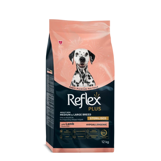 Reflex Plus Adult Dog Medium / Large Light & Sterilised за кастрирани кучета с агне и ориз 12 кг