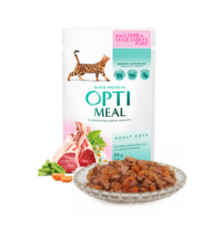 opti meal pouch cat 4х85 lamb Храна за котки пауч с АГНЕШКО и зеленчуци в желе 4х85гр