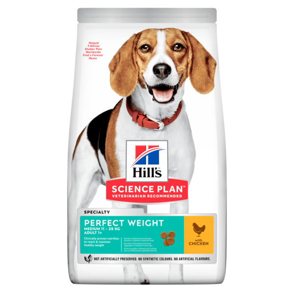 HILL`S Dog PERFECT WEIGHT MEDIUM- Храна с пилешко за кучета от средните породи с наднормено тегло