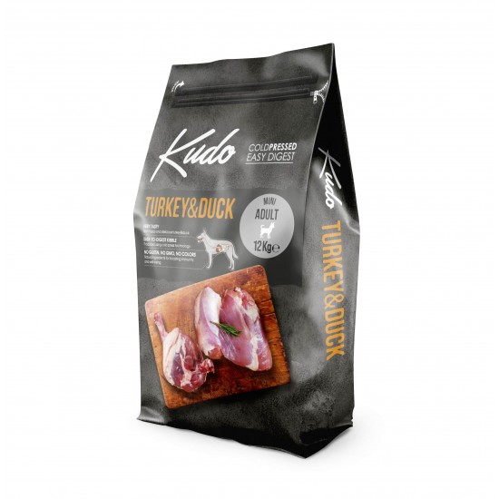 Kudo Low Grain Mini Adult DUCK - храна за кучета от дребни породи с патица над 1 год 12+3кг ГРАТИС