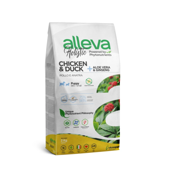 Alleva Holistic Puppy Mini с пилешко и патешко месо, Алое Вера и Женшен