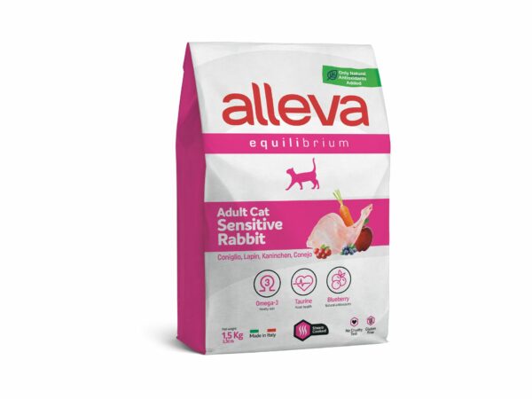 Alleva Equilibrium Sensitive Adult Cat със заешко, храна за котка 1.5кг + ПОДАРЪК въдица - Image 2