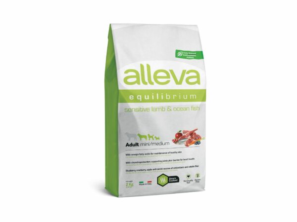 Alleva Equilibrium Sensitive Adult Mini/Medium с агнешко и океанска риба 2 кг +2 ПОДАРЪКА