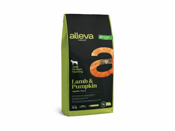 Alleva Natural Adult Medium/Maxi с агнешко и тиква за куче 12кг