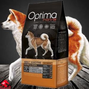 Optima Nova Adult Sensitive Salmon Potato храна за кучета над 1г. от всички породи склонни към алергии 12 кг