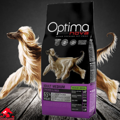 Optima Nova Adult Medium Chicken Rice- храна за кучета средни породи над 1г с пиле и ориз