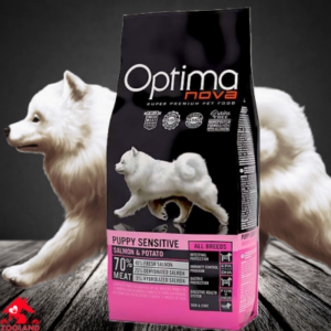 Optima Nova Puppy Sensitive Salmon Potato храна за кучета под 1г. от всички породи склонни към алергии 12 кг