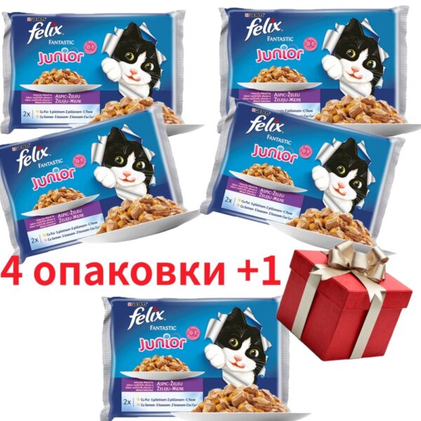 FELIX® Fantastic JUNIOR  Грил с Пиле за подрастващи котенца 4х84g- ПРОМО 4бр + 1бр ПОДАРЪК