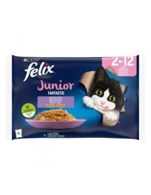 Purina Felix Fantastic Junior – Мокра храна пауч за малки котенца пиле в желе 4x85 г