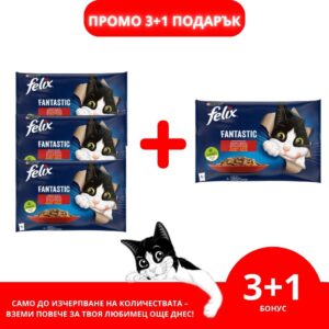 Purina Felix Fantastic – Мокра храна в пауч за котки телешко и пиле в желе 4x85 г