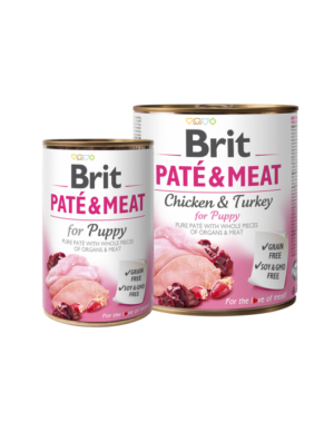 BRIT PATÉ & MEAT PUPPY - консерва за подрастващи кучета с пиле и пуйка 400гр