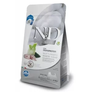 N&D WHITE DOG SEA BASS, SPIRULINA & FENNEL ADULT MINI - храна за бели кучета от дребни породи с лаврак, фенел и спирулина - 2кг.