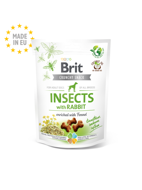 Brit Care Crunchy Cracker. Insects with Rabbit enriched with Fennel - Лакомство за подсилване на имунната система на кучета със заешко и копър 200гр