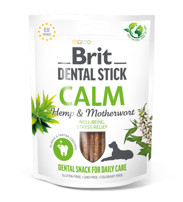 Brit Dental Stick Calm - Дентални лакомства за успокояване с коноп и майчин 7бр