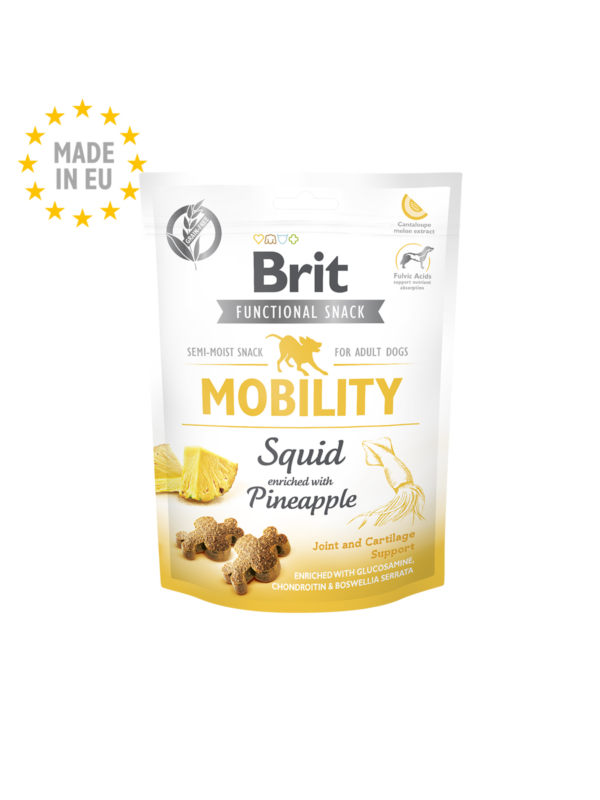 Brit Care Dog Functional Snack Mobility Squid-Лакомство за стави и мобилност с калмари обогатени с ананас 150гр