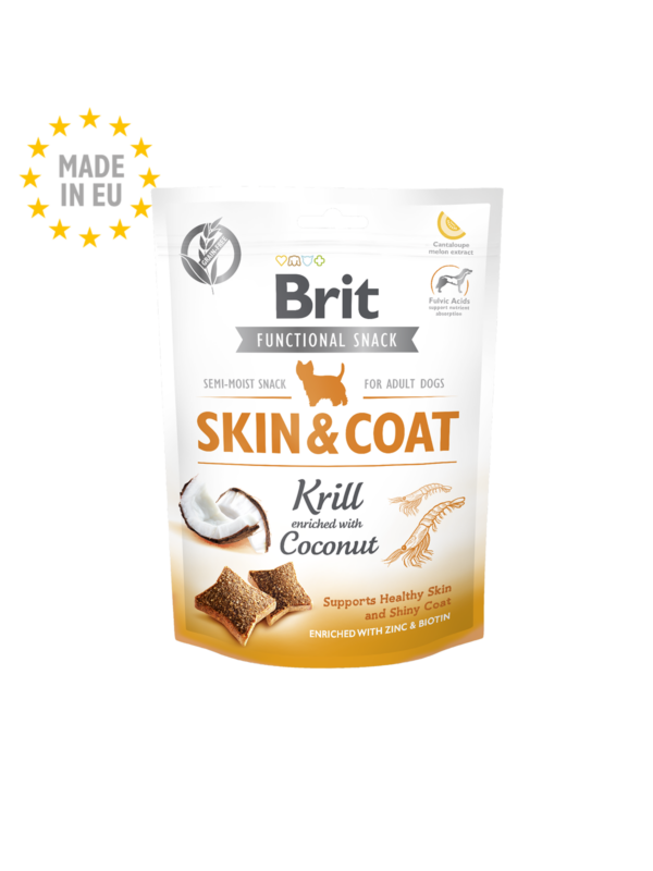 Brit Care Dog Functional Snack Skin&Coat Krill - Лакомство за кожа и козина с ракообразни и кокос 150гр
