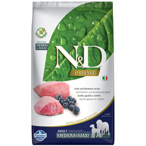 N&D PRIME Adult Medium & Maxi – Lamb & Blueberry – Суха храна БЕЗ ЗЪРНО за кучета в зряла възраст от средни и едри породи 12кг