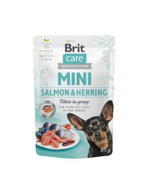 BRIT CARE MINI POUCH ADULT SALMON & HERRING 85гр - за израснали кучета от дребни породи с пиле и риба тон (Копие)