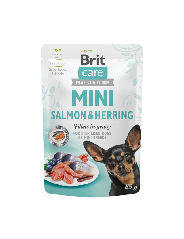 BRIT CARE MINI POUCH ADULT SALMON & HERRING 85гр - за израснали кучета от дребни породи със сьомга и херинга