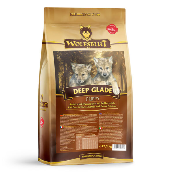WOLFSBLUT DEEP GLADE PUPPY GRAIN FREE - Суха храна БЕЗ ЗЪРНО за подрастващи с Месо от благороден елен и воден бивол със сладки картофи 12.5 кг