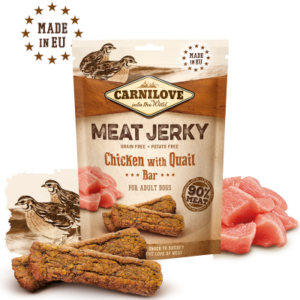 CARNILOVE MEAT JERKY CHICKEN WHIT QUAIL - ЛАКОМСТВО ЗА КУЧЕ С ПИЛЕ И ПЪДПЪДЪК 100ГР