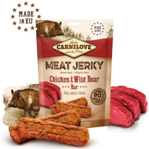 CARNILOVE MEAT JERKY CHICKEN & WILD BOAR - ЛАКОМСТВО ЗА КУЧЕ С ПИЛЕ И ДИВА СВИНЯ 100ГР