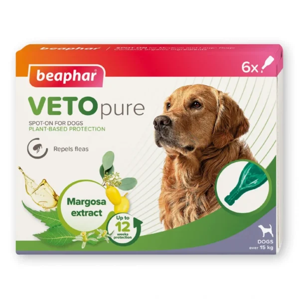 Beaphar VETOpure Spot-On – Натурални репелентни пипети за кучета над 15 кг 6 бр
