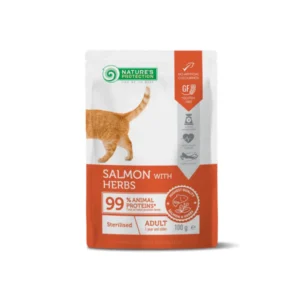 Nature's Protection Пауч за кастрирани котки със сьомга и билки 100г