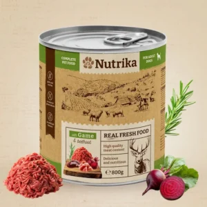 Nutrika Game & Beetroot – Пълноценна консервирана храна за кучета с дивеч и червено цвекло 800 г