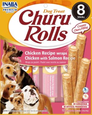 Inaba Churu Dog Rolls Chicken & Salmon – Лакомство за кучета с пиле и сьомга 8 бр
