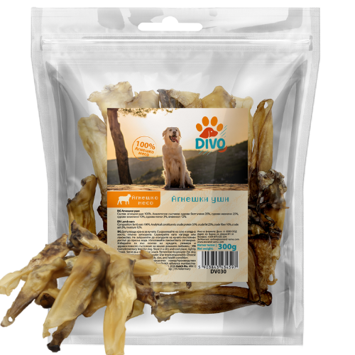 DIVO Агнешки Уши 300g – Натурални Дъвчащи Лакомства за Кучета